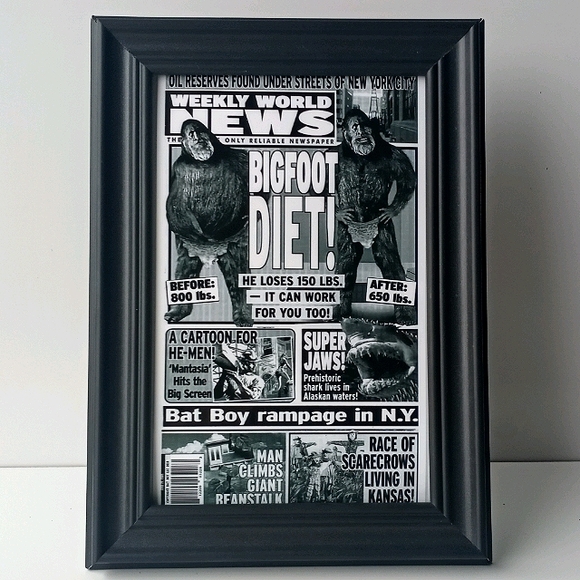 Vintage Bigfoot 90s Weekly World Paranormal Oddity Frame Photo Print Unusual - Picture 2 of 7
